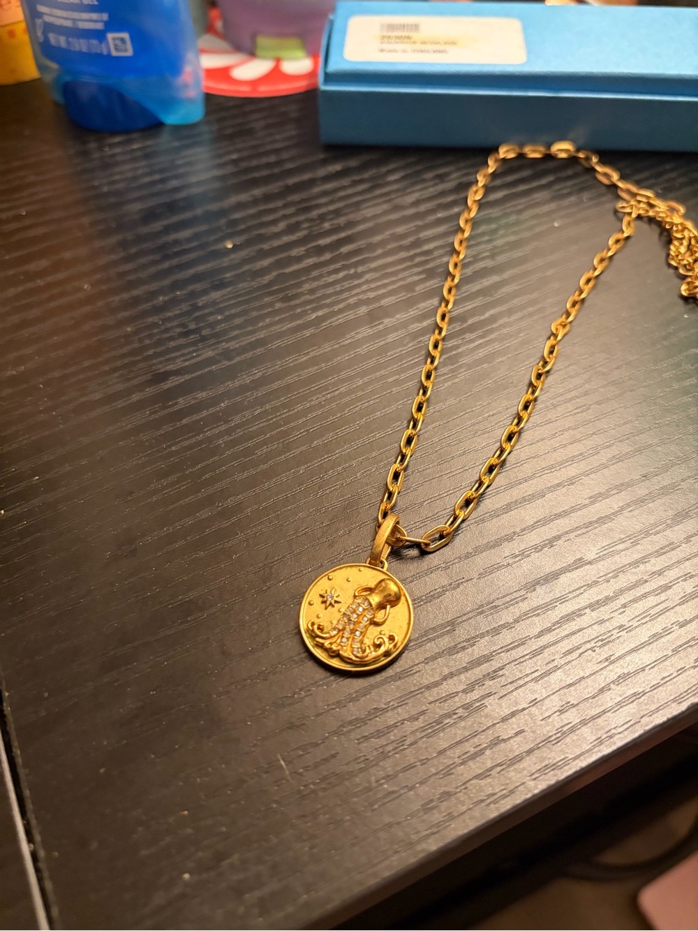 Aquarius Golden Zodiac Pendant Necklace - Women's Jewelry